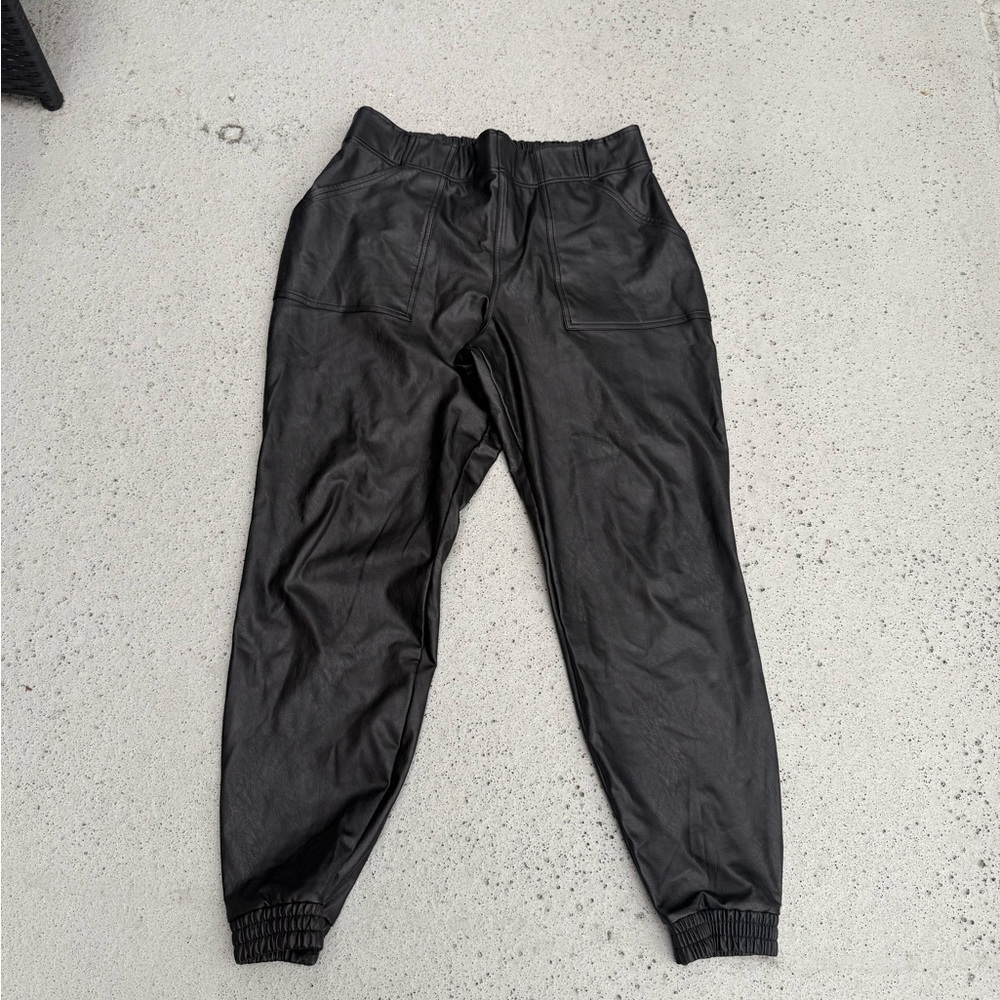 Spanx Leather Like Jogger Black High Rise Faux Size 1X